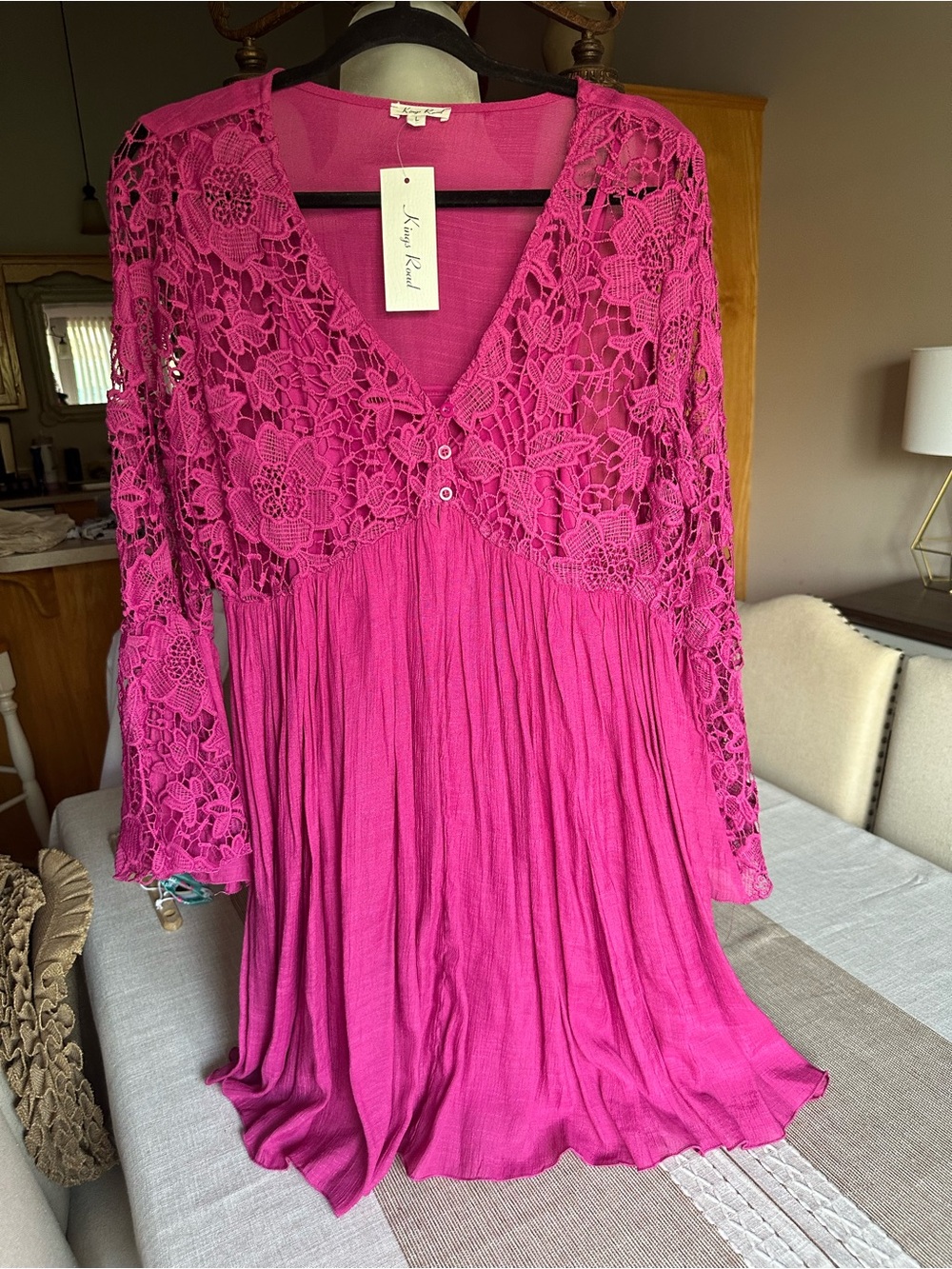 King Road Fuchsia Lace Babydoll Dress